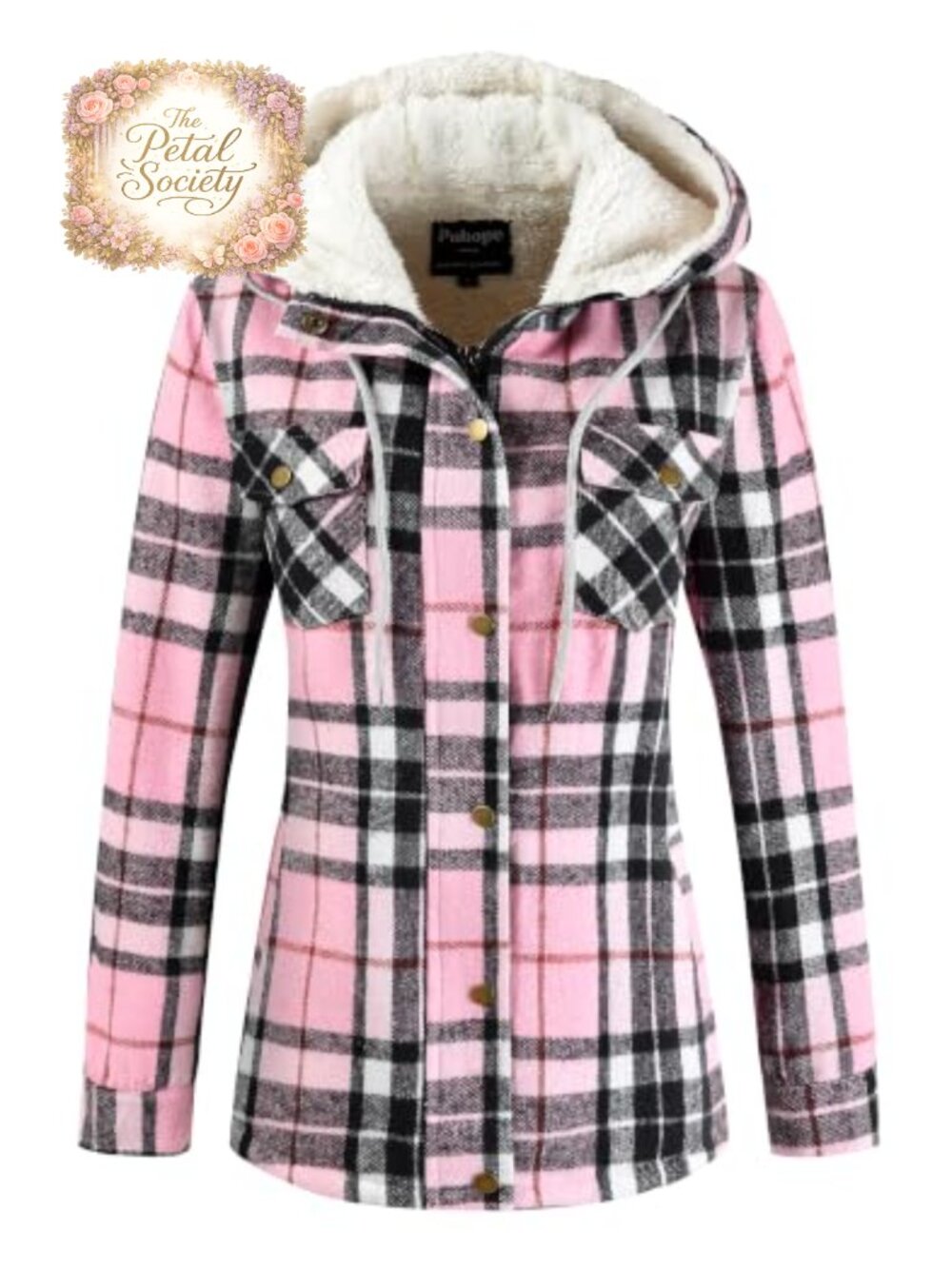 Sherpa Lined Plaid Hooded Flannel Jacket Zip Up Winter Coat